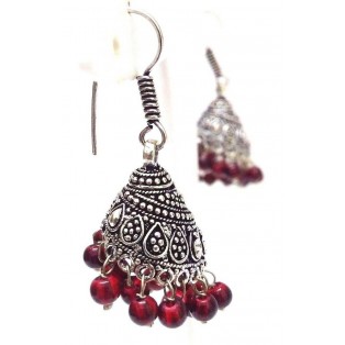 Silver Oxidized Earring Jhumka Jhumki Chandelier - Hook Dangle Drop - Big Cone 2